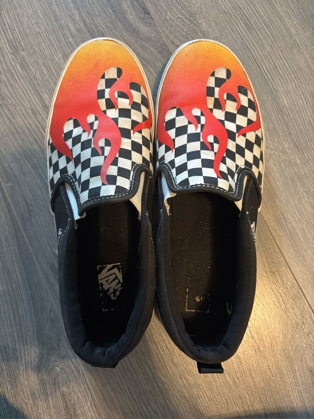 Vans Kids Slip-On Checkerboard with Red-Orange Flame Design